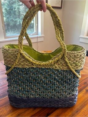 Old Navy Woven Straw Tote Bag in Green, Blue and Aqua